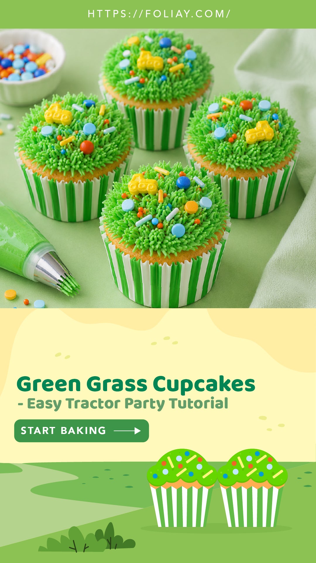 Green Grass Cupcakes: Easy Tractor Party Tutorial