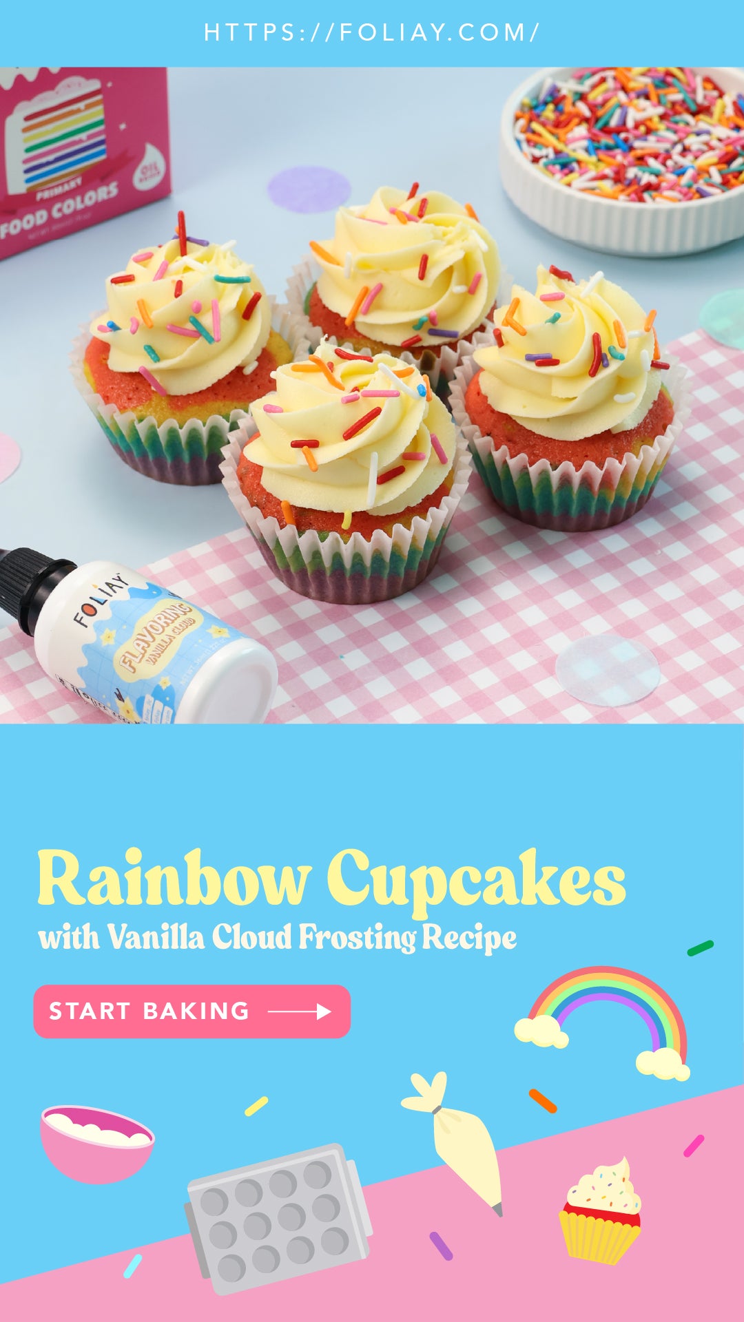Rainbow Cupcakes with Vanilla Cloud Frosting Recipe