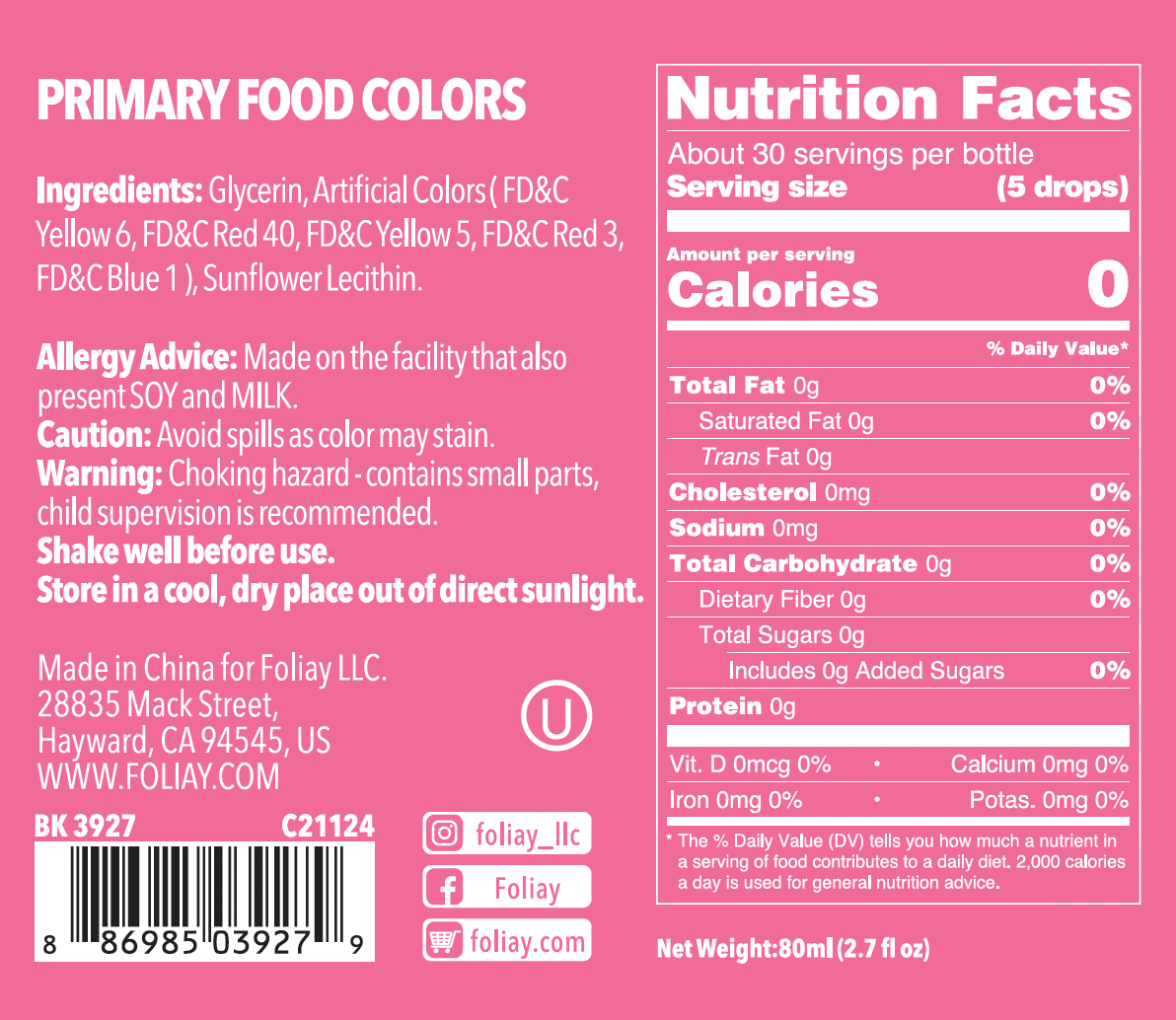 Primary Pack Oil Based Food Coloring - Set of 8