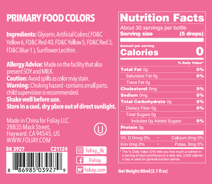 Primary Pack Oil Based Food Coloring - Set of 8