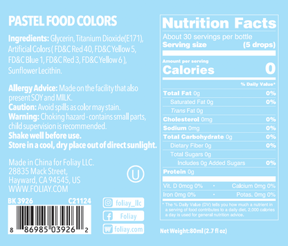 Pastel Pack Oil Based Food Coloring - Set of 8