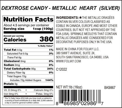 Metallic Silver Heart Candy Sprinkles